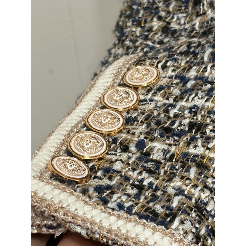 Elie Tahari Tweed Jacket Braided Trim Gold Crest Buttons Blazer L - Picture 7 of 15